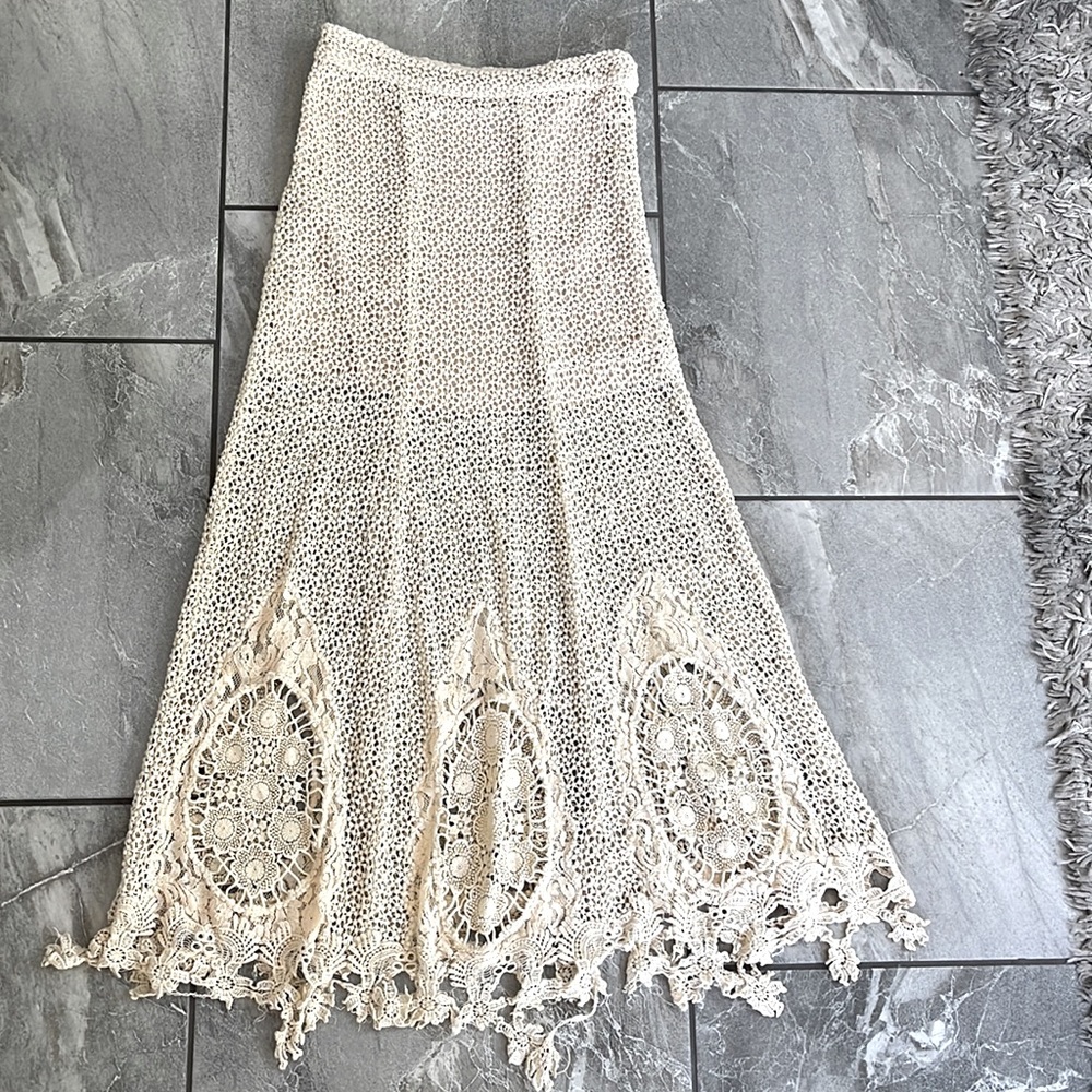 🤍 Free People Mi Amore Maxi Skirt Cream Crochet size 2 Cotton - Picture 4 of 9